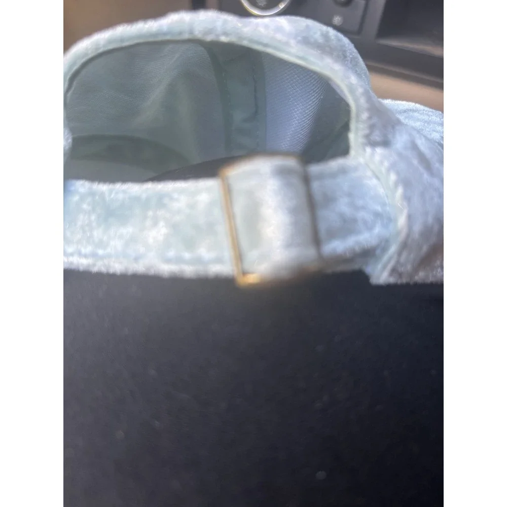 Women's Mint Green Velvet Hat With A Cat Wearing Pink Glasses Adjustable Clean - Picture 3 of 5